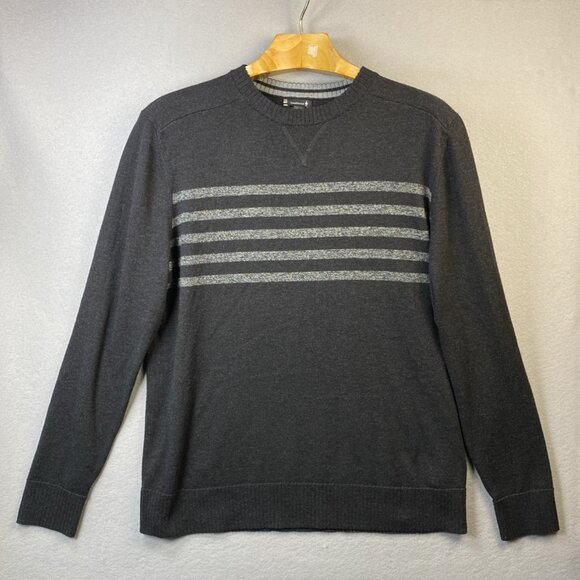 Smartwool Crew Neck Sweater Mens L Merino Wool Blend SW016437 Black Gray Striped - Picture 1 of 10